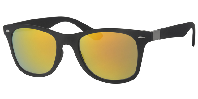 Sort Gummi unisex brille med sølv dekoration og  røgfarvet guld spejl effekt glas